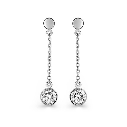 Brincos pendentes em ouro branco 9K com zircónias com engaste fechado