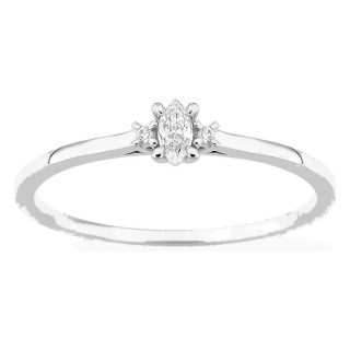 Anillo solitario de oro blanco 9K con diamante de talla marquesa acompañado 0,07 ct