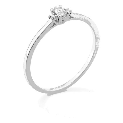 Anel solitário em ouro branco 9K com diamante de lapidação marquise acompanhado 0,07 ct