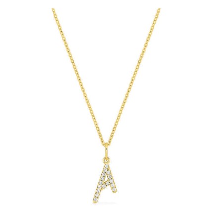 Colar inicial letra A em ouro amarelo 9K com diamantes criados 0,10 ct