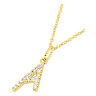 Colar inicial letra A em ouro amarelo 9K com diamantes criados 0,10 ct