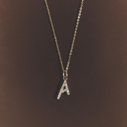 Collar inicial letra A de oro amarillo 9K con diamantes creados 0,10 ct