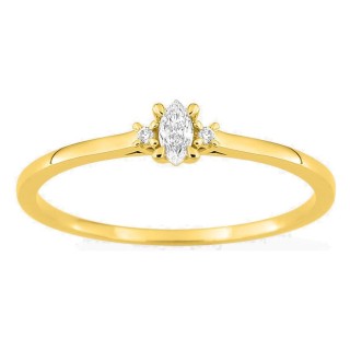 Anel solitário em ouro amarelo 9K com diamante de lapidação marquise acompanhado 0,07 ct
