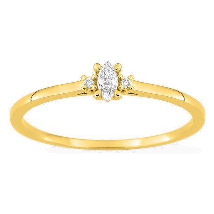 Anel solitário em ouro amarelo 9K com diamante de lapidação marquise acompanhado 0,07 ct