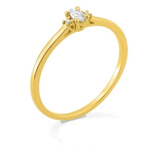 Anel solitário em ouro amarelo 9K com diamante de lapidação marquise acompanhado 0,07 ct
