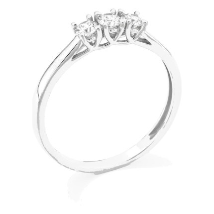 Anillo de oro blanco 9K con tres diamantes creados 0,30 ct en engaste de garras