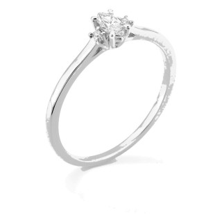 Anel solitário em ouro branco 9K com diamante de lapidação marquise acompanhado 0,13 ct