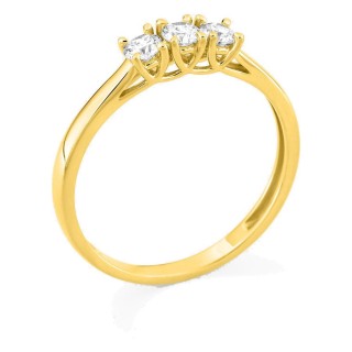 Anillo de oro amarillo 9K con tres diamantes creados 0,30 ct en engaste de garras