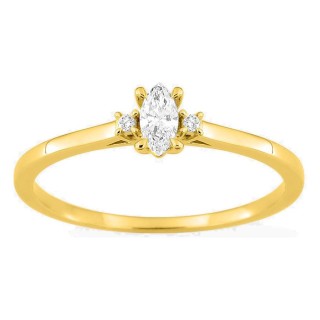 Anillo solitario de oro amarillo 9K con diamante de talla marquesa acompañado 0,13 ct