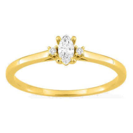 Anillo solitario de oro amarillo 9K con diamante de talla marquesa acompañado 0,13 ct