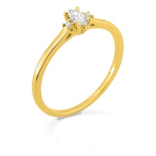 Anel solitário em ouro amarelo 9K com diamante de lapidação marquise acompanhado 0,13 ct