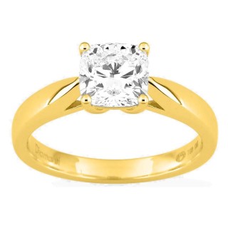 Anillo solitario de oro amarillo 18K con diamante creado de talla cojín 1,50 ct