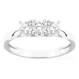 Anel em ouro branco 9K com três diamantes criados 0,60 ct em cravação de garras