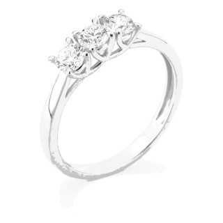 Anel em ouro branco 9K com três diamantes criados 0,60 ct em cravação de garras