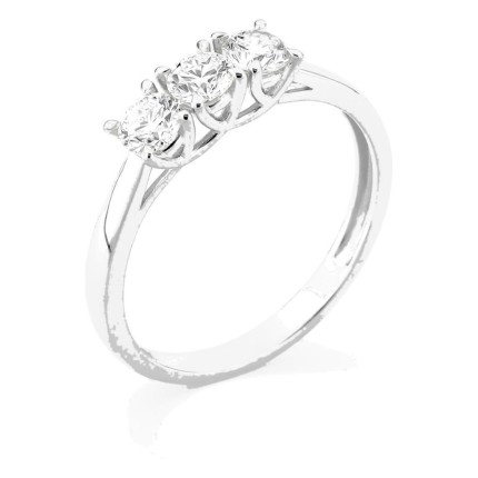 Anel em ouro branco 9K com três diamantes criados 0,60 ct em cravação de garras