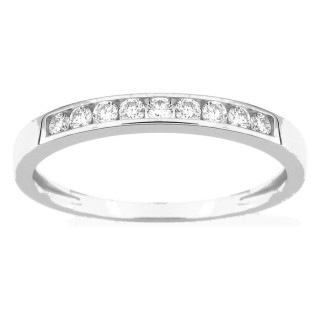 Meia aliança em ouro branco 9K com 9 diamantes criados 0,20 ct em cravação carril