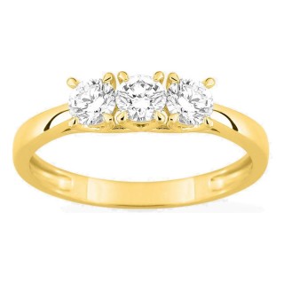 Anel em ouro amarelo 9K com três diamantes criados 0,60 ct em cravação de garras