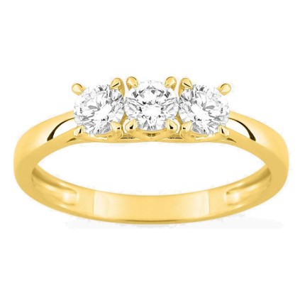 Anillo de oro amarillo 9K con tres diamantes creados 0,60 ct en engaste de garras