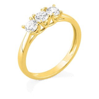 Anel em ouro amarelo 9K com três diamantes criados 0,60 ct em cravação de garras