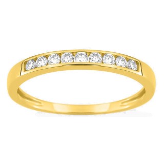 Meia aliança em ouro amarelo 9K com 9 diamantes criados 0,20 ct em cravação carril