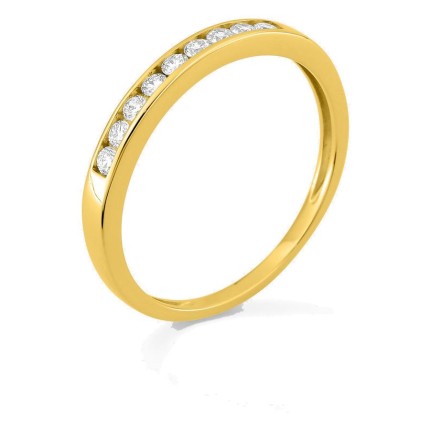 Media alianza de oro amarillo 9K con 9 diamantes creados 0,20 ct en engaste carril