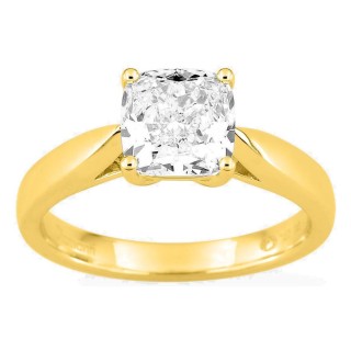 Anel solitário em ouro amarelo 18K com diamante criado de lapidação almofada 2,00 ct