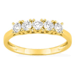 Anillo de oro amarillo 9K con cinco diamantes creados 0,50 ct en engaste de garras