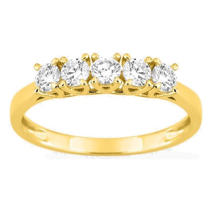 Anillo de oro amarillo 9K con cinco diamantes creados 0,50 ct en engaste de garras