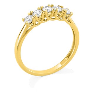 Anillo de oro amarillo 9K con cinco diamantes creados 0,50 ct en engaste de garras
