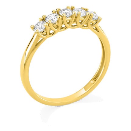 Anel em ouro amarelo 9K com cinco diamantes criados 0,50 ct em cravação de garras