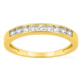 Meia aliança em ouro amarelo 9K com 9 diamantes criados 0,30 ct em cravação carril