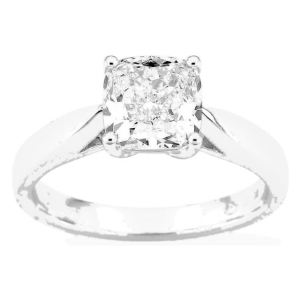Anel solitário em ouro branco 18K com diamante criado de lapidação almofada 2,00 ct