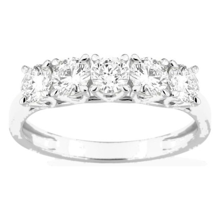 Anillo de oro blanco 9K con cinco diamantes creados 1,00 ct en engaste de garras