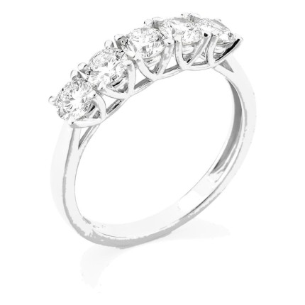 Anillo de oro blanco 9K con cinco diamantes creados 1,00 ct en engaste de garras