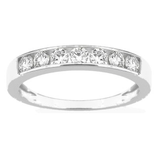 Media alianza de oro amarillo 9K con 7 diamantes creados 0,50 ct en engaste carril