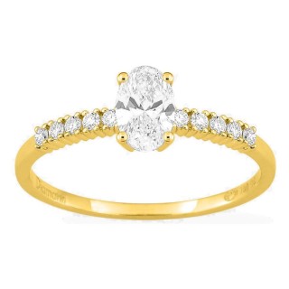 Anel solitário acompanhado em ouro amarelo 18K com diamantes criados 0,63 ct lapidação oval