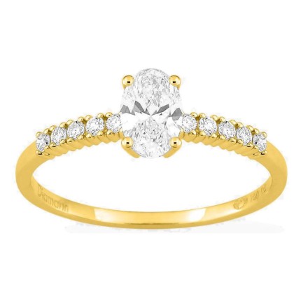 Anel solitário acompanhado em ouro amarelo 18K com diamantes criados 0,63 ct lapidação oval