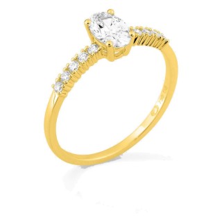 Anel solitário acompanhado em ouro amarelo 18K com diamantes criados 0,63 ct lapidação oval