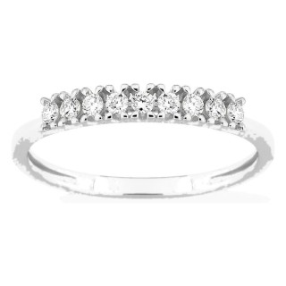 Meia aliança em ouro branco 9K com 9 diamantes criados 0,20 ct em cravação de garras