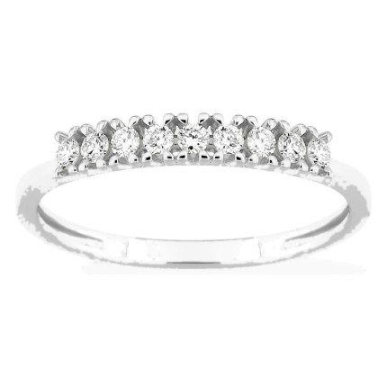 Meia aliança em ouro branco 9K com 9 diamantes criados 0,20 ct em cravação de garras