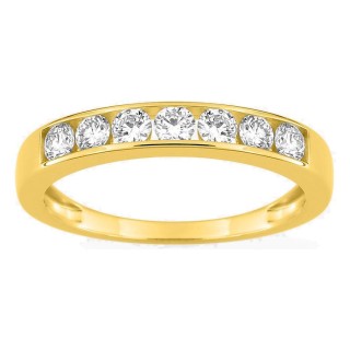 Meia aliança em ouro amarelo 9K com 7 diamantes criados 0,50 ct em cravação carril