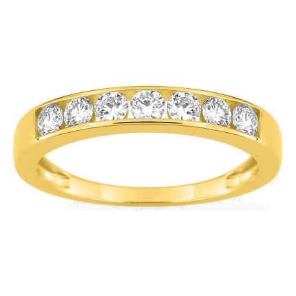 Media alianza de oro amarillo 9K con 7 diamantes creados 0,50 ct en engaste carril