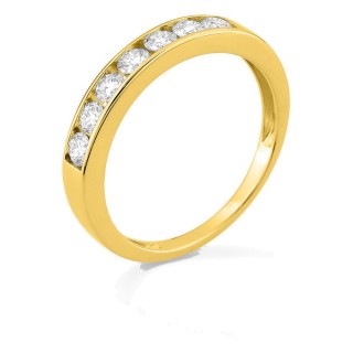 Media alianza de oro amarillo 9K con 7 diamantes creados 0,50 ct en engaste carril