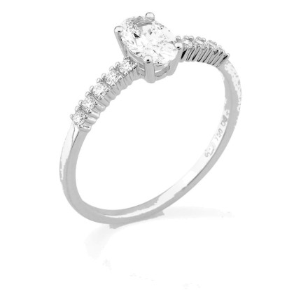 Anel solitário acompanhado em ouro branco 18K com diamantes criados 0,63 ct lapidação oval