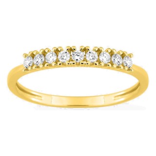 Meia aliança em ouro amarelo 9K com 9 diamantes criados 0,20 ct em cravação de garras