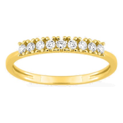 Meia aliança em ouro amarelo 9K com 9 diamantes criados 0,20 ct em cravação de garras