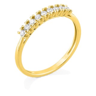 Media alianza de oro amarillo 9K con 9 diamantes creados 0,20 ct en engaste de garras