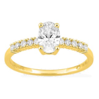 Anel solitário acompanhado em ouro amarelo 18K com diamantes criados 0,85 ct lapidação oval