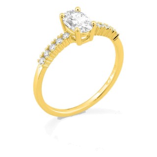 Anel solitário acompanhado em ouro amarelo 18K com diamantes criados 0,85 ct lapidação oval