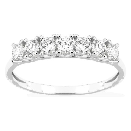 Meia aliança em ouro branco 9K com 7 diamantes criados 0,50 ct em cravação de garras
